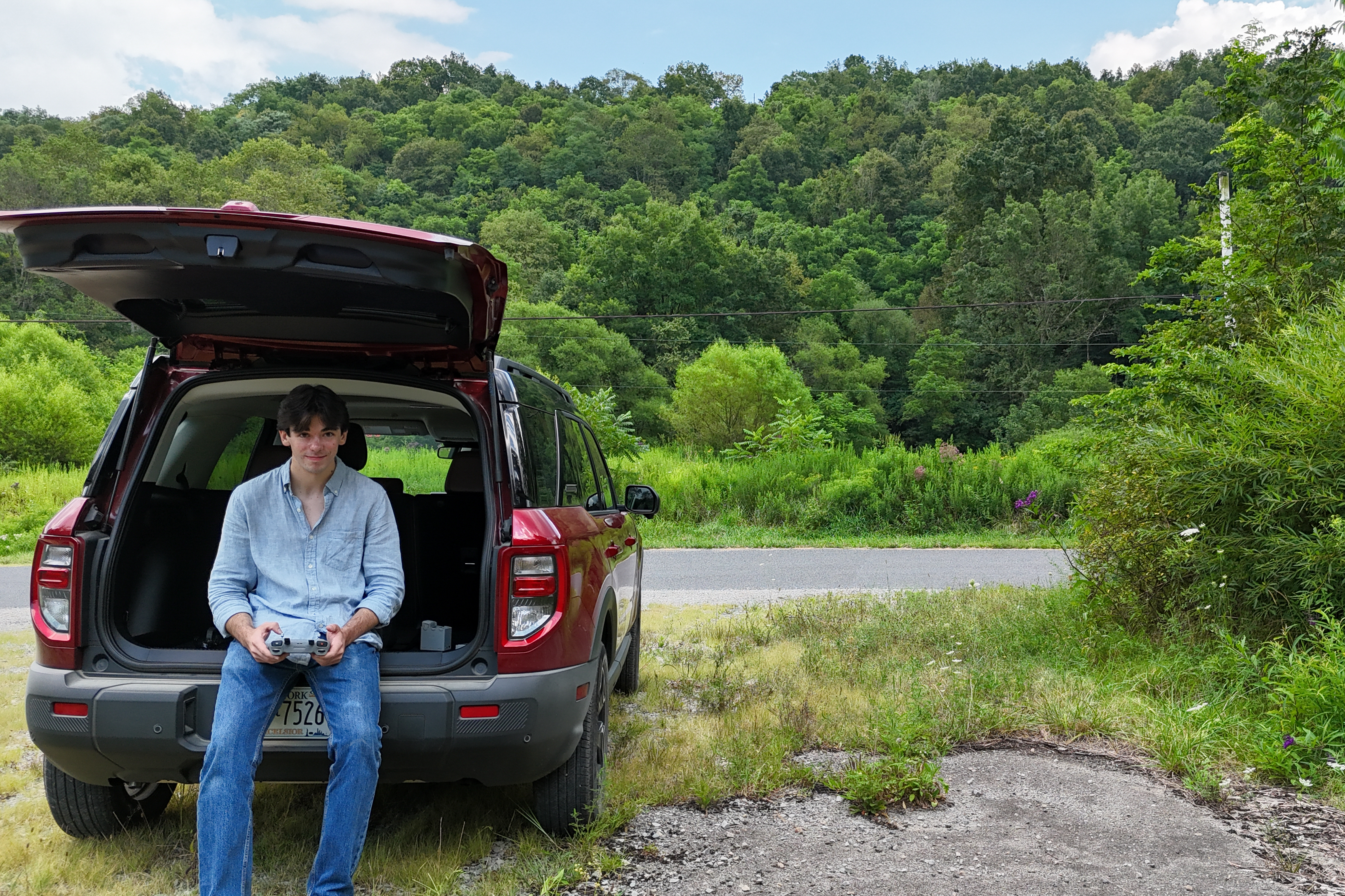 The author is pictured flying his drone from a pullout zone off of Bristoria Road in Holbrook. The author is pictured flying his drone from a pullout zone off of Bristoria Road in Holbrook.